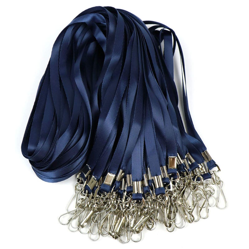 Beebel Navy Blue Lanyard Bulk Lanyards for Id Badges Flat Lanyard with Badge Clip Swivel Hook 50 Pack (Navy Blue) - Image 1